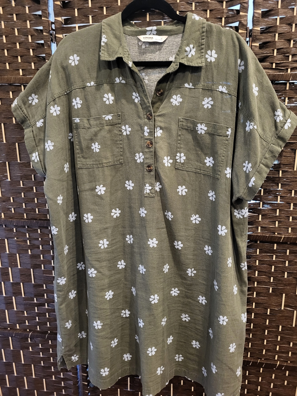 Sonoma Olive Green Floral Button-Up Shirt